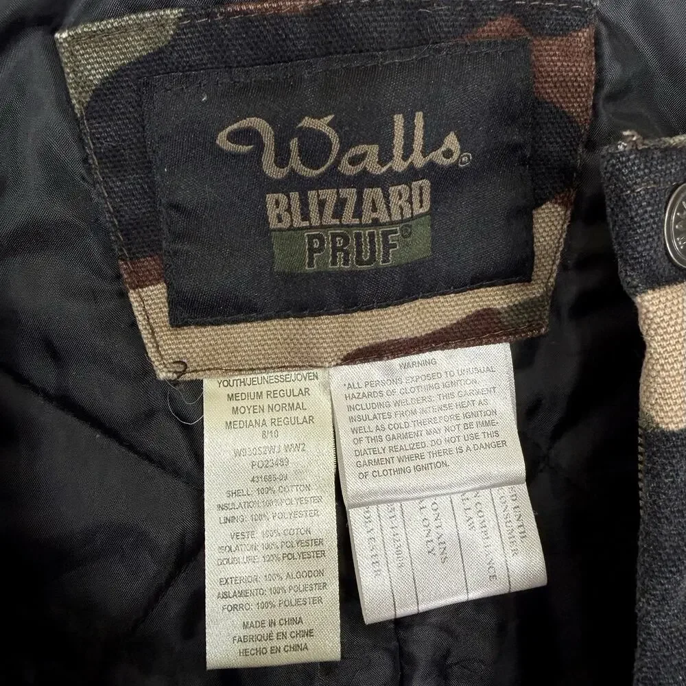 Walls Blizzard Pruf Camo Overalls Insulated Canvas Youth M 8-10 Boys Hunting
